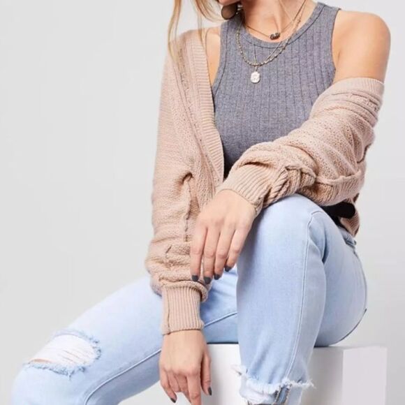 NWT Free People Moon River Cardigan Sweater Knit Cardigan Neutral Earthy Chic - Picture 13 of 13
